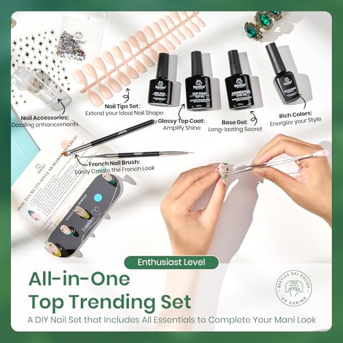 Beetles Spring Summer Gel Nail Polish Set Green Gel Polish White DIY Nail with Base and Top Coat Stellar Blossoms French Nails Stickers for Party Gift for Women