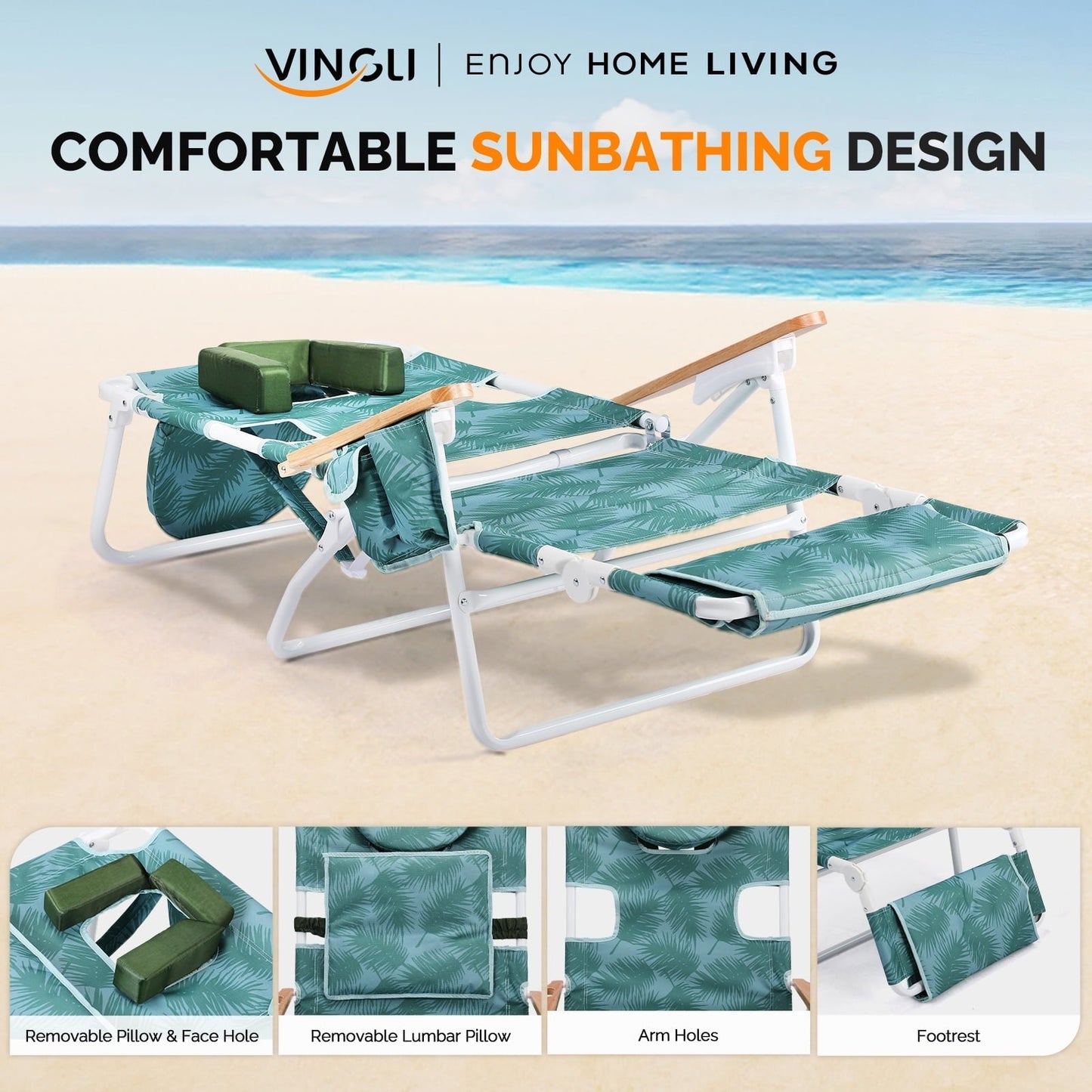 Ktaxon Premium 3-in-1 Outdoor Lounge Chair – Adjustable Recliner with Face Cutout, Footrest, Drink Holder & Carry Bag (Green)