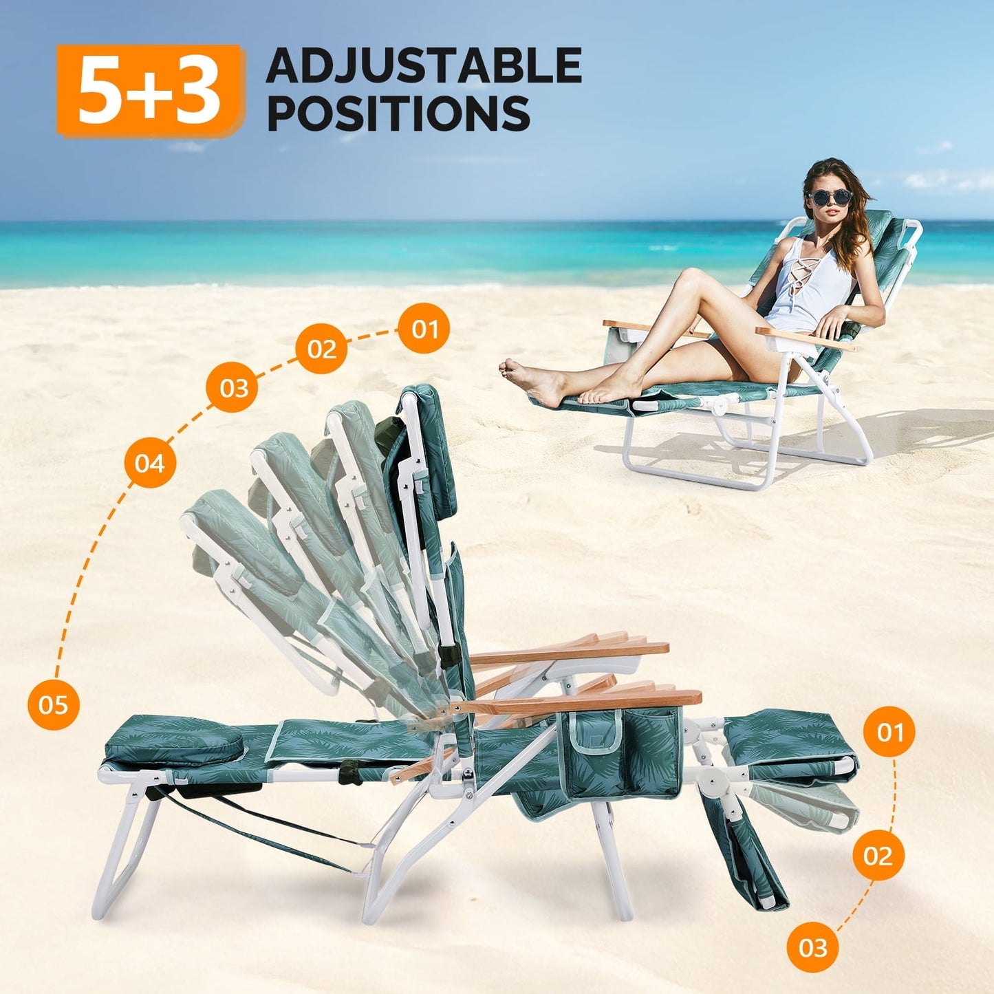 Ktaxon Premium 3-in-1 Outdoor Lounge Chair – Adjustable Recliner with Face Cutout, Footrest, Drink Holder & Carry Bag (Green)