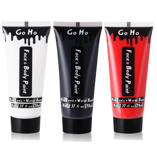 Go Ho Clown White Black Red Face Body Paint Washable(7 oz) for Halloween Makeup,Cream Water Based White Black Vampire Skeleton Clown Face Painting for Halloween SFX Makeup Cosplay Costumes
