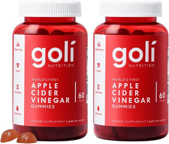 Goli Nutritional Supplement, Apple Cider Vinegar Gummy Vitamins Nutrition, 2 Pack of 60 Count