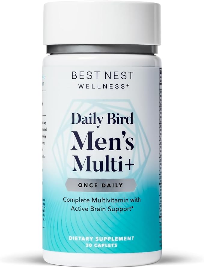 Best Nest Wellness Men's Multi Plus - Daily Multivitamin for Brain & Energy Health Support - Daily Multivitamin for Men - Probiotics & Digestive Enzyme Formula - 30 Caplets