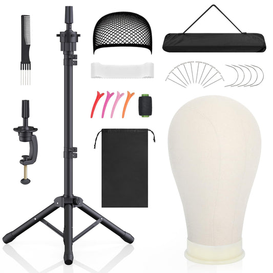 Hemndic Wig Stand with Head, Height Adjustable Wig Stand, Wig Head Stand with Mannequin Head with Extra Wig head Clamp Stand, Black