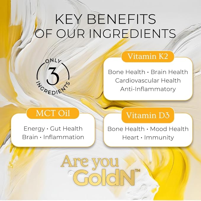 GoldN™ Vitamin K2+D3 Liquid Drops | 10,000 IU D3 & 200 mcg K2 | Bone, Heart & Immune Support | Non-GMO, Additive-Free, MCT & Organic Olive Oil | 60 Servings | High-Potency Liquid Formula