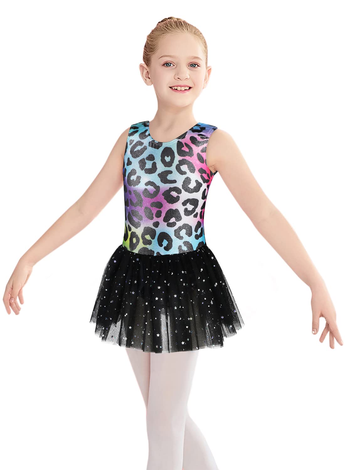 Belovance Dance Leotards for Girls Gymnastics Ballet Dress 2t 3t Toddler Kid Sleeveless Rainbow Leopard Tutu Skirted Leotard (Rainbow Leopard, 100(2-3T))