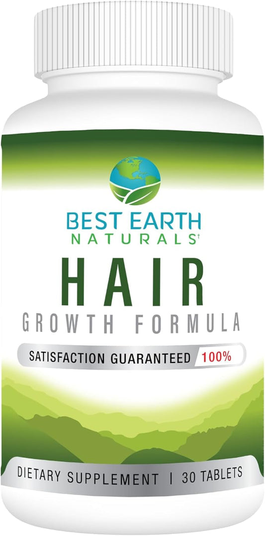 Best Earth Naturals Hair Growth Vitamin Formula to Help Support Thick Full Strong Healthy Hair - for Men & Women - 30 Count