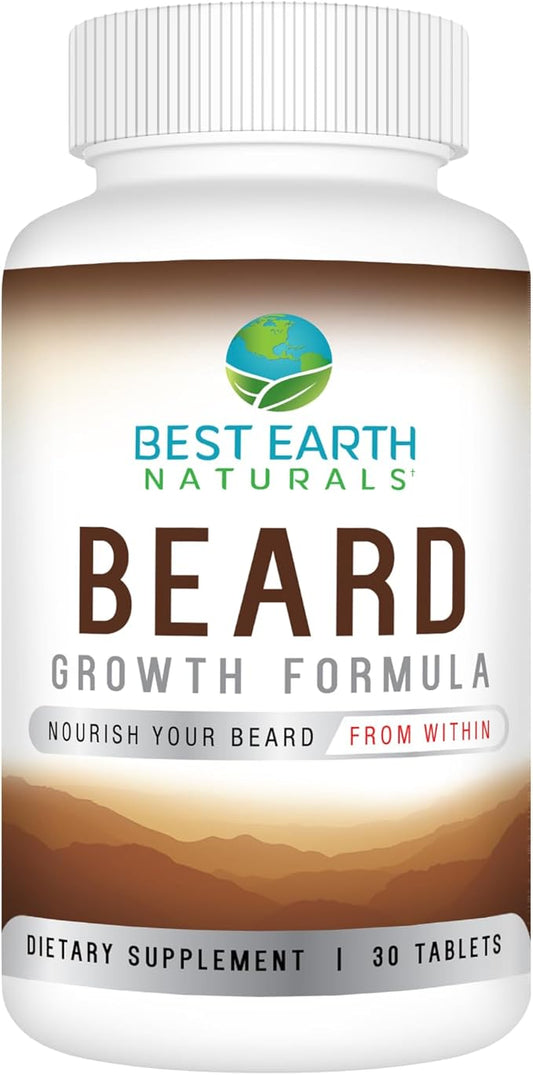 Best Earth Naturals Beard Growth Formula for Men Vitamins, Nutrients, Biotin, Saw Palmetto, and PABA for Facial Hair Growth 30 Count