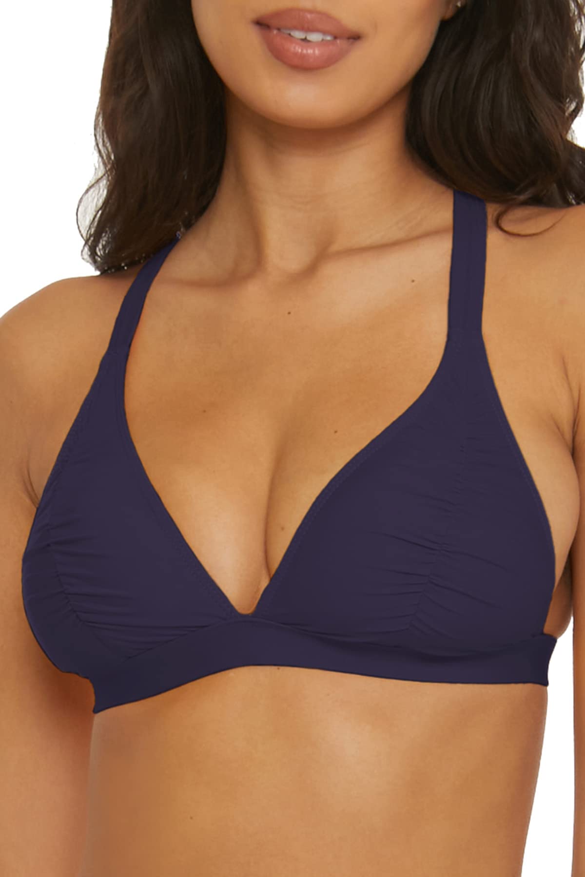 BCA by Rebecca Virtue Liana - Women's Shirred Bikini Top, Crossback Halter Top, Shirred Cups and Adjustable Straps, Sexy Swimwear Separates for Women, Navy, Large