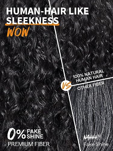 GORGIUS Shaggy Haircuts Natural Black Curly Wig with Bangs Crafted with Style-Archive Technology: Premium Fiber & Remy Human Hair Blended, Realistic Look with True Scalp