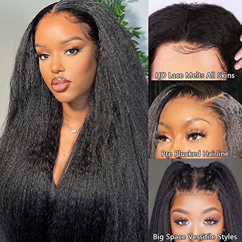 GOLFMAX Kinky Straight Lace Front Wigs Human Hair Pre Plucked With Baby Hair 180% Density Yaki Straight 13x4 Transparent HD Glueless Lace Wig Human Hair Wigs For Black Women 24 Inch