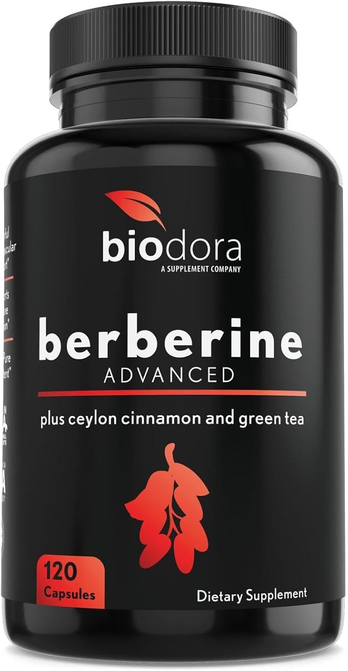 Berberine Advanced Plus with 1200mg Berberine - 100mg Ceylon Cinnamon and 100mg Green Tea Extract - 1400mg Per Dose -120 Capsules - 60 Day Supply - Supports Immune and Cardiovascular