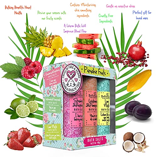 Bella & Bear Paradise Fruits Bath Salts, Foot Soak, Detox, Fruity Scents, Gift - Pack of 6, 2oz