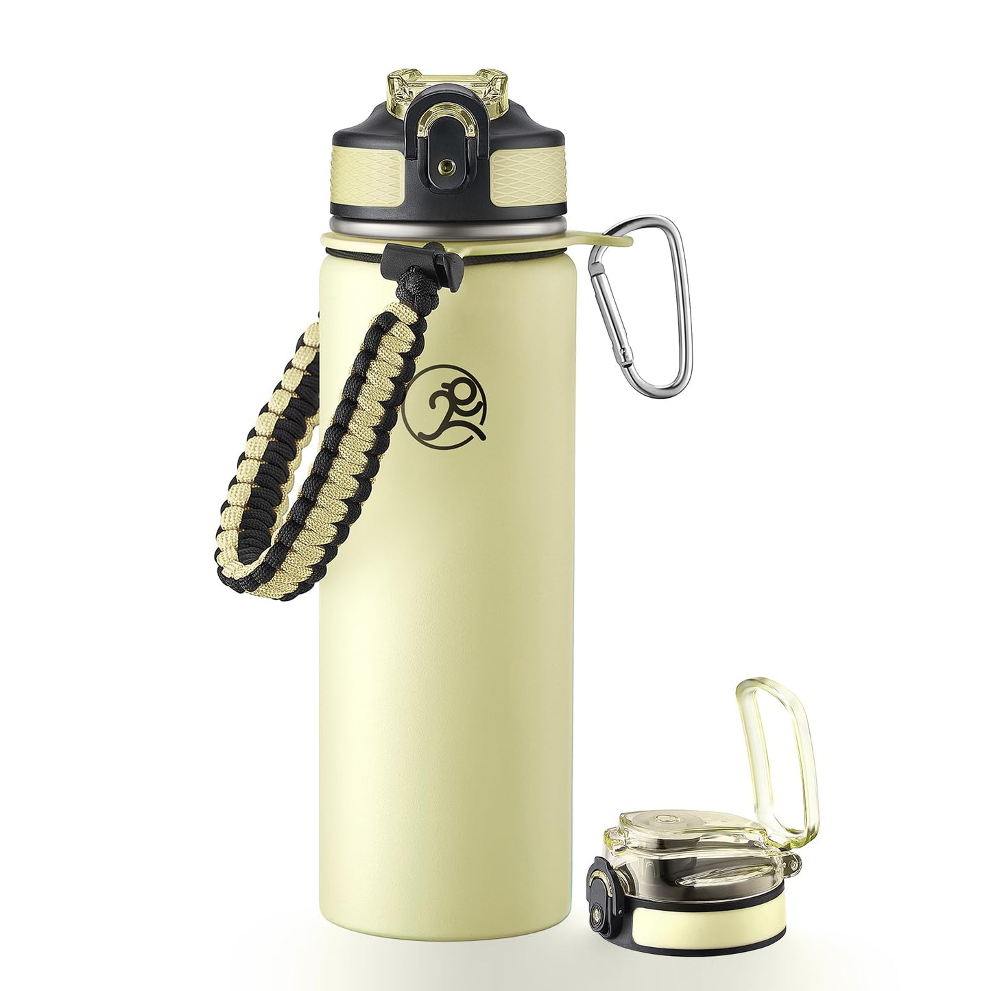 GOSWAG Insulated Sports Water Bottle, 24oz 2 Lids(with Straw/No Straw), Stainless Steel Water Bottles with Paracord Handle, Insulated Thermos with Double-Wall Vacuum Insulation