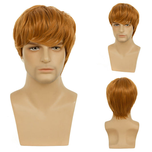 Beweig Mens Wig Short Orange Costume Hair Replacement Synthetic Cosplay Halloween Hair Wigs