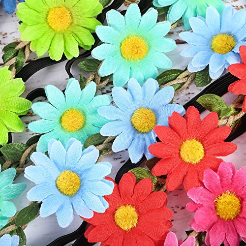 Bememo 12 Pieces Flower Headband Girl Women Daisy Flower Crown Hippie Floral Wreath Headband for Festival Wedding Bridal Party (Classic)