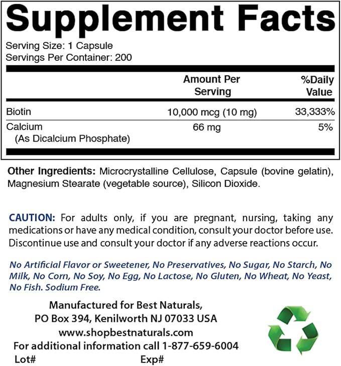 Best Naturals Biotin 10,000 Mcg & Vitamin K2 (MK7) with D3