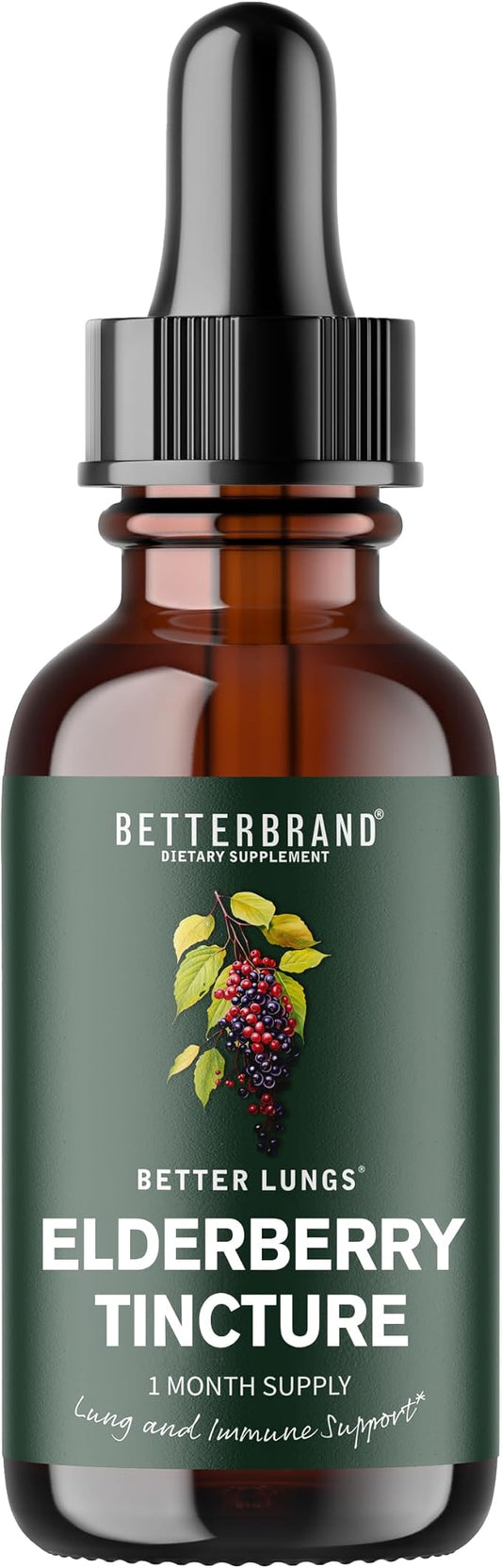 Betterbrand BetterLungs Elderberry Tincture Dietary Supplement - All Natural Sugar-Free Non-GMO Vegetarian for Winter Immune Support (30 Day)