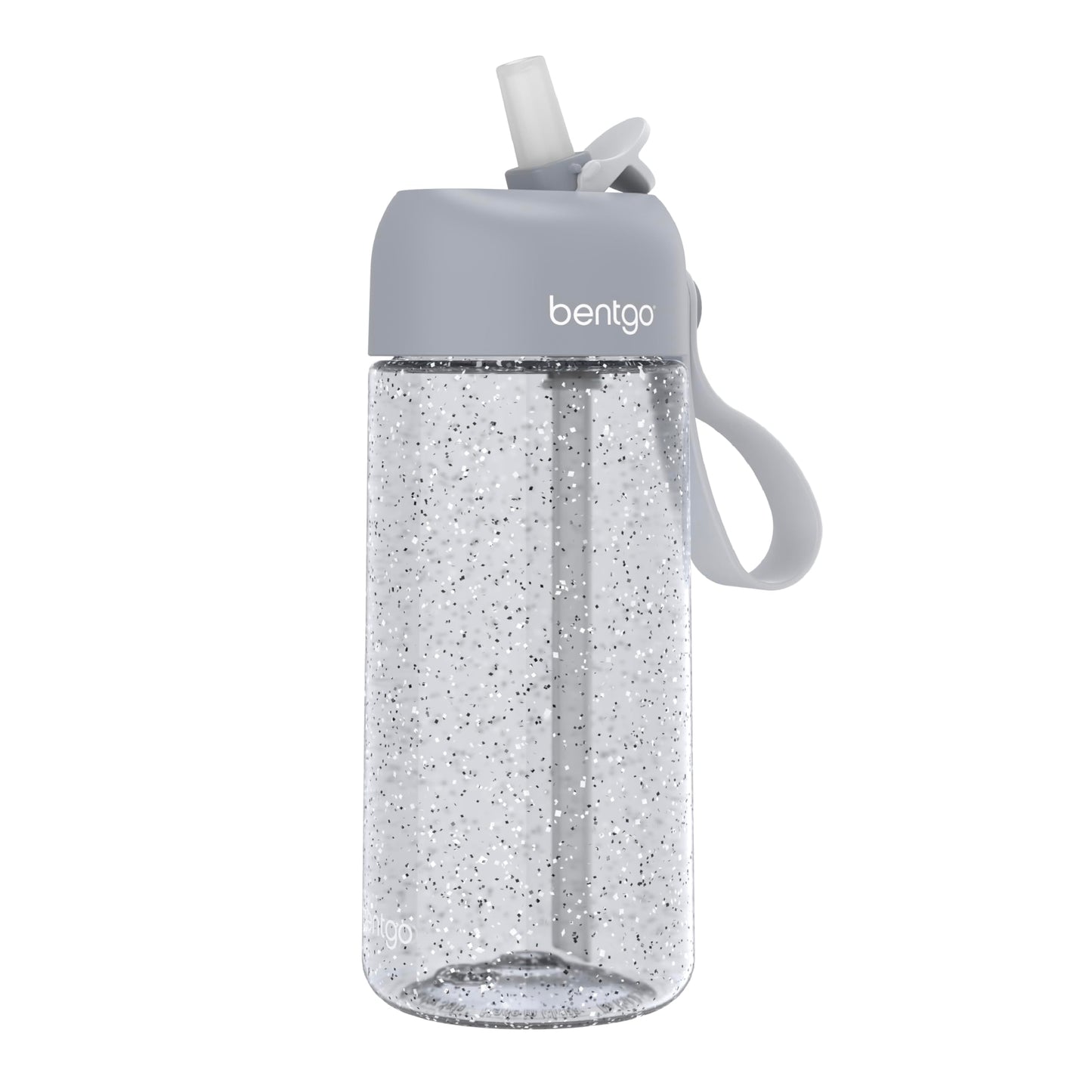 Bentgo Kids Water Bottle - Glitter Design, Leak-Proof, Durable Tritan™ 15 oz Cup for Kids/Toddlers 3+; Flip-Up Straw/Dishwasher Safe for School, Sports, Daycare, Camp (Glitter Edition - Silver)