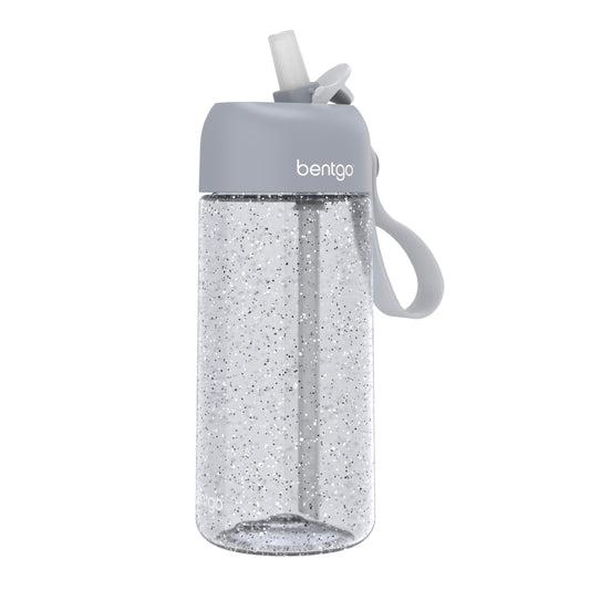 Bentgo Kids Water Bottle - Glitter Design, Leak-Proof, Durable Tritan™ 15 oz Cup for Kids/Toddlers 3+; Flip-Up Straw/Dishwasher Safe for School, Sports, Daycare, Camp (Glitter Edition - Silver)