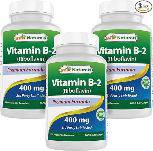 Best Naturals Vitamin B2 (Riboflavin) 400mg - Migraine Relief - Veggie Capsules - Conezyme Precursor - 120 Count (120 Count (Pack of 3))