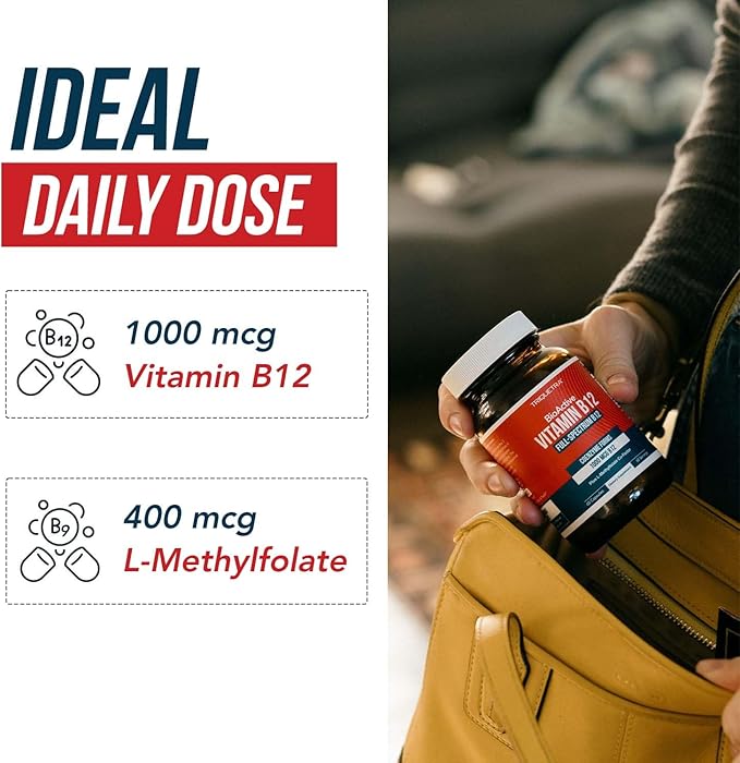 BioActive Vitamin B12 1000 mcg | All 3 BioActive B12 Forms Plus Methylfolate Cofactor - Methyl B12, Adenosyl B12 & Hydroxy B12 | Supports Energy, B12 Levels & Mood | Vegan, Non-GMO (60 Servings)
