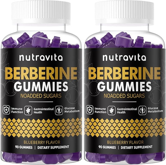Berberine Gummies with Ceylon Cinnamon 1500mg High Potency Berberine HCL Supplement for Immune and Metabolism Support, Sugar Free Organic Berberine Gummies Blueberry Flavor-2PACK