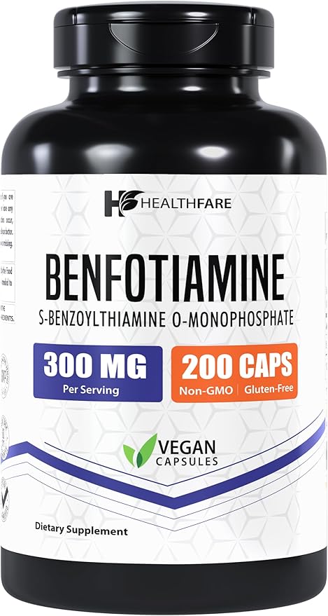 Benfotiamine 300mg | 200 Veg Capsules | Enhanced Absorption | Supports Overall Health | Increased Bioavailability