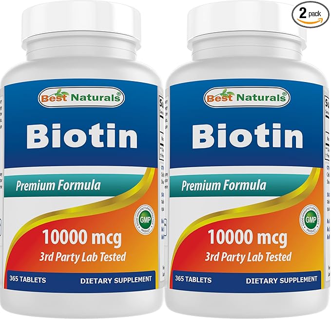 Best Naturals Biotin (Also Called Vitamin B7), 10,000 mcg 365 Tablets (365 Count (Pack of 2))