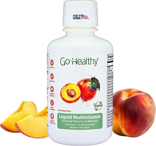 Go Healthy Liquid Multivitamin for Women, Men, Teens, 50 Plus – Vegan Vitamin & Mineral Supplement, Adult Energy & Immune Support, Easy-to-Absorb, Delicious Fruit Flavor – 32 Servings