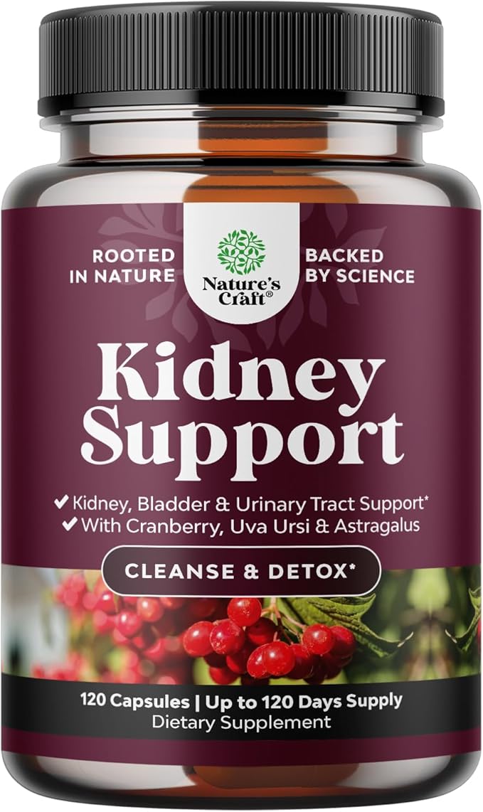 Kidney Support Supplement - High Strength Kidney Cleanse, Detox & Repair Cranberry Extract Capsules with Uva Ursi, Stinging Nettle & Chanca Piedra - Urinary Tract Health & Bladder Cleanse - 120 Caps