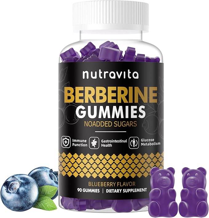 Berberine Gummies with Ceylon Cinnamon 1500mg High Potency Berberine HCL Supplement for Immune and Metabolism Support, Sugar Free Organic Berberine Gummies Blueberry Flavor-1PACK