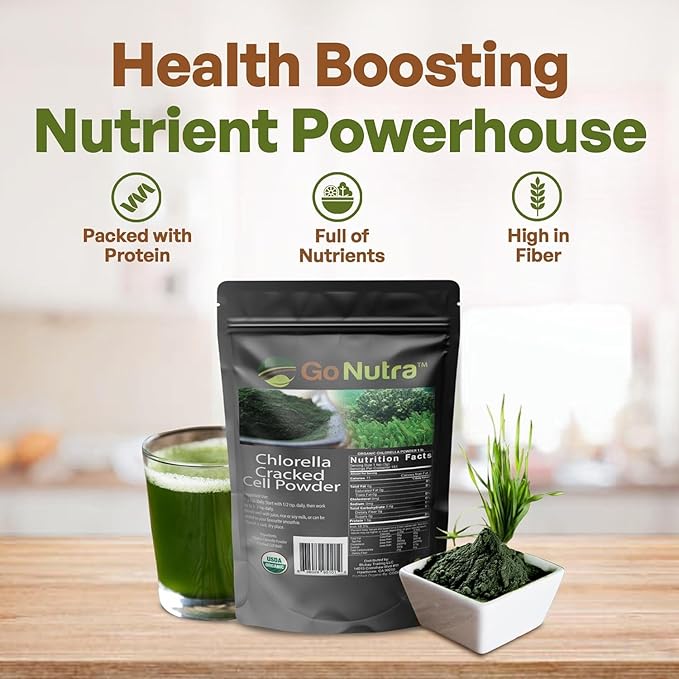 Go Nutra - Chlorella Powder, Pure Greens Powder with Vitamins, Minerals, and Antioxidants, All Natural Greens Superfood Powder, Chlorella Cracked Cell Green Powder, Non-GMO, Vegan 4oz.