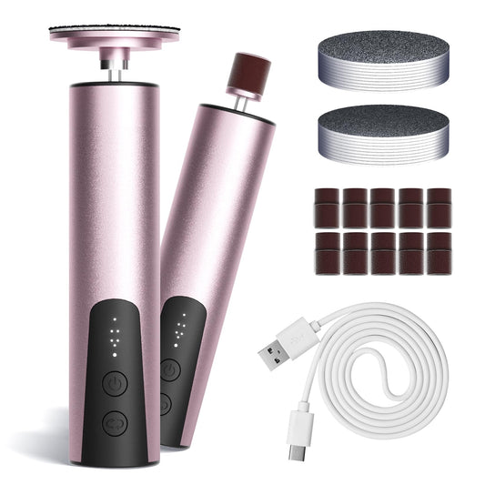 krofaue Electric Callus Remover for Feet - Rechargeable Electric Foot File 2 in 1 Professional Pedicure Kit with Replaceable Nail Drill Bit 6 Adjustable Speeds Foot Callus Remover for Dead Skin Pink