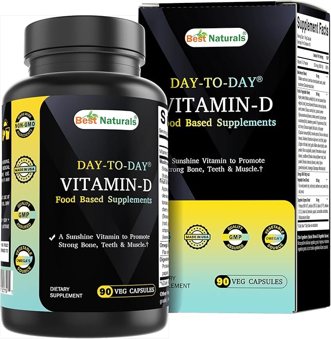 Best Naturals Day-to-Day Vitamin D 5000 IU 90 Veg Capsules - Made with Mushroom Blend, Fruit Vegetable Blend, Omega 3-6-9 Blend, & Digestive Blend