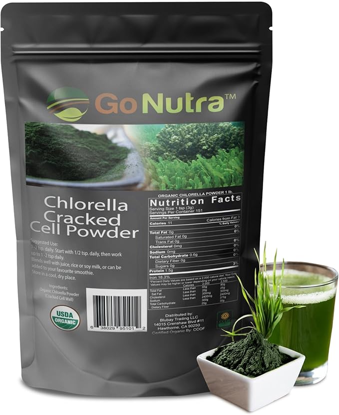 Go Nutra - Chlorella Powder, Pure Greens Powder with Vitamins, Minerals, and Antioxidants, All Natural Greens Superfood Powder, Chlorella Cracked Cell Green Powder, Non-GMO, Vegan, 16 oz