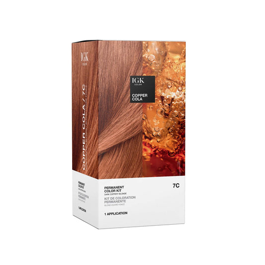 IGK Permanent Hair Color Kit | 7C Copper Cola - Dark Coppery Blonde | 100% Gray Color Coverage + Strengthen + Shine | Ammonia Free