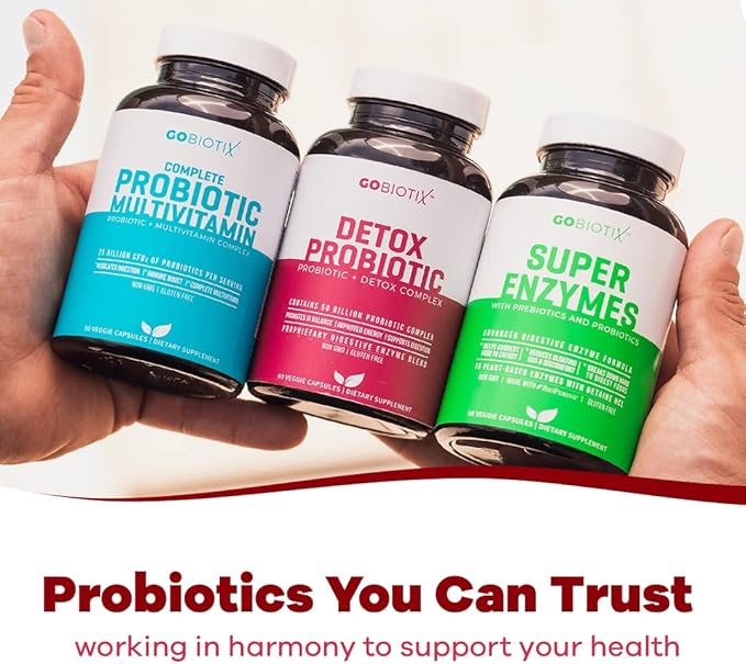 GOBIOTIX Detox Probiotic Supplement for Digestive Health - Milk Thistle, Turmeric, and Dandelion Root, Enzymes for Gut Health - 50 Billion CFU - 60 Capsules