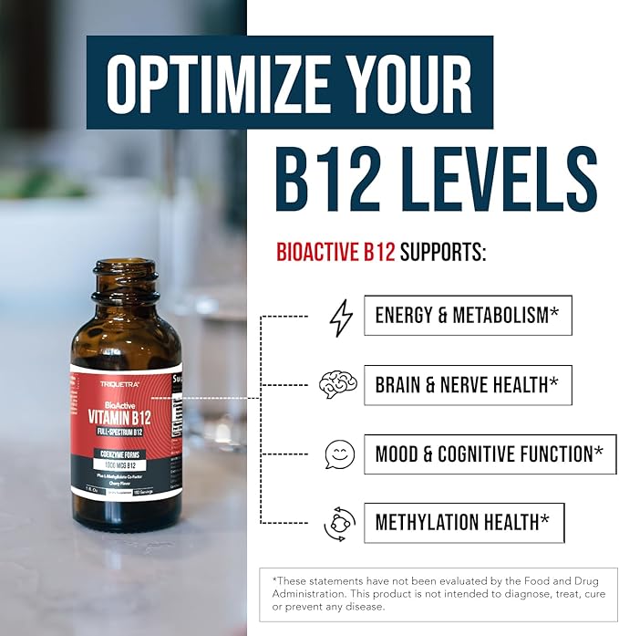 BioActive Vitamin B12 1000 mcg | Contains 3 BioActive B12 Forms Plus Methylfolate Cofactor - Methyl B12, Adenosyl B12 & Hydroxy B12 | Sublingual Form, Cherry Flavor, Organic, Vegan (180 Servings)