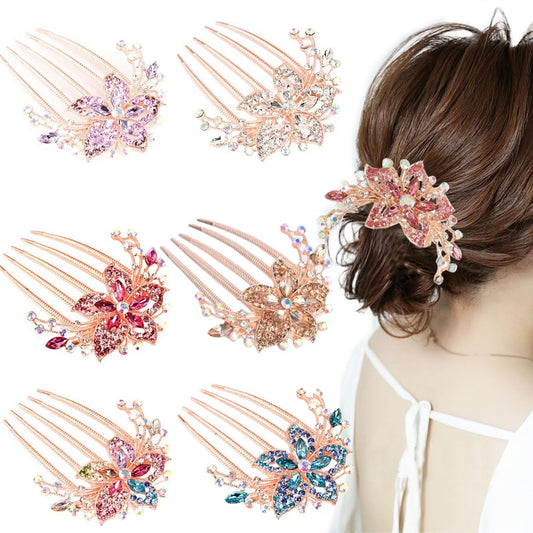 KuuGuu 6 PCS Flower Bride Wedding Hair Comb Floral Rhinestone Hair Side Combs Crystal Hair Pins Sparkly Vintage Headpiece Hair Accessories for Brides Bridesmaids Women Girls Updo