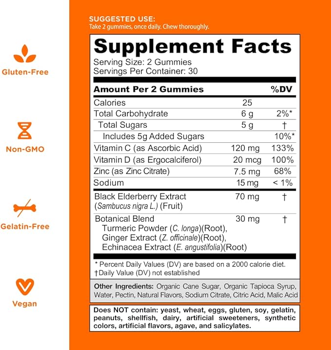 Goli Immune Vitamin Gummy - 180 Count - Elderberry, Vitamin C, D & Zinc, Vegan, Non-GMO, Gluten-Free & Gelatin-Free, Pack of 3