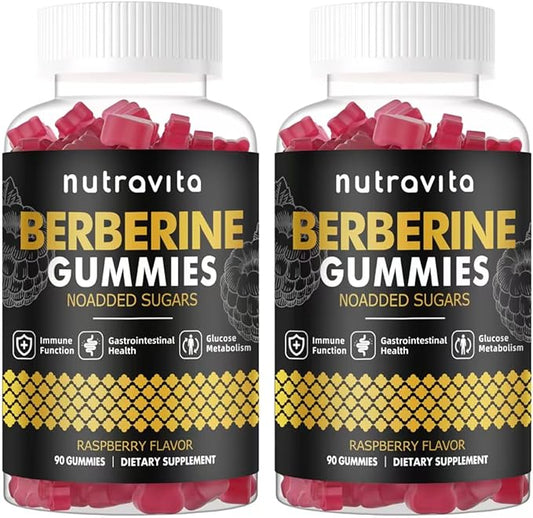 Berberine Gummies with Ceylon Cinnamon 1500mg High Potency Berberine HCL Supplement for Immune and Metabolism Support, Sugar Free Organic Berberine Gummies Raspberry Flavor-2PACK