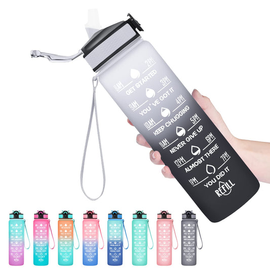 Hyeta 32 oz Water Bottles with Times to Drink and Straw, Motivational Water Bottle with Time Marker, Leakproof, Drinking Sports Water Bottle for Fitness, Gym and Outdoor