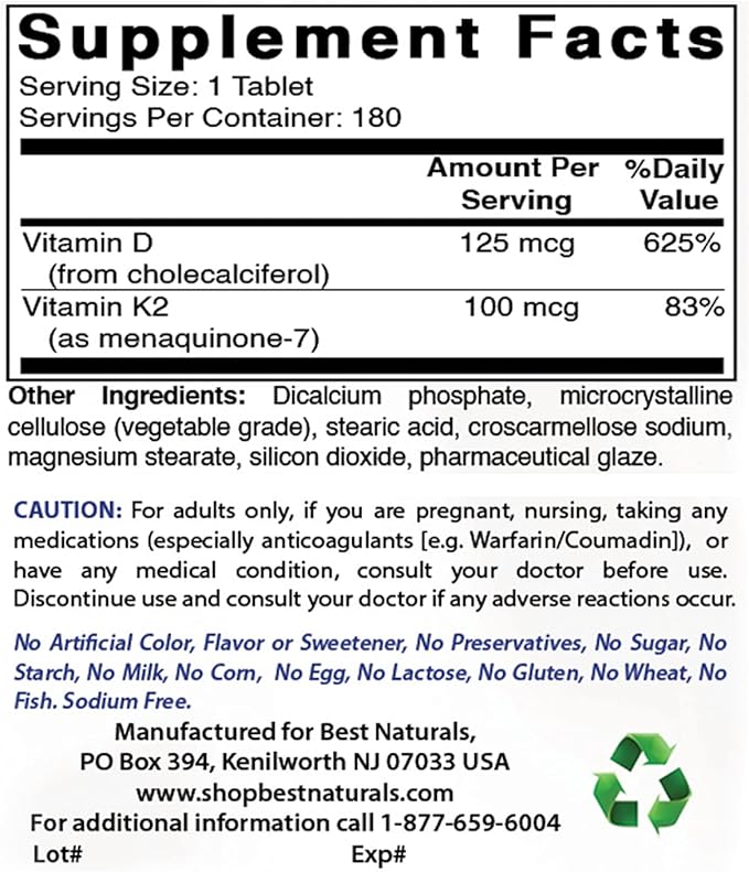 Best Naturals Vitamin K2 (MK7) with D3 & Vitamin D3 10000 I