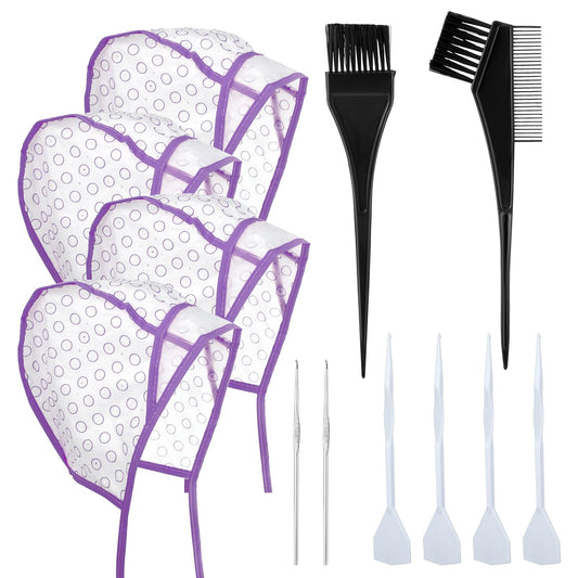 Bewudy Hair Highlighting and Coloring Kit with 12 Frosting Caps, Hooks for Salon Dyeing and Hairdressing (Purple)