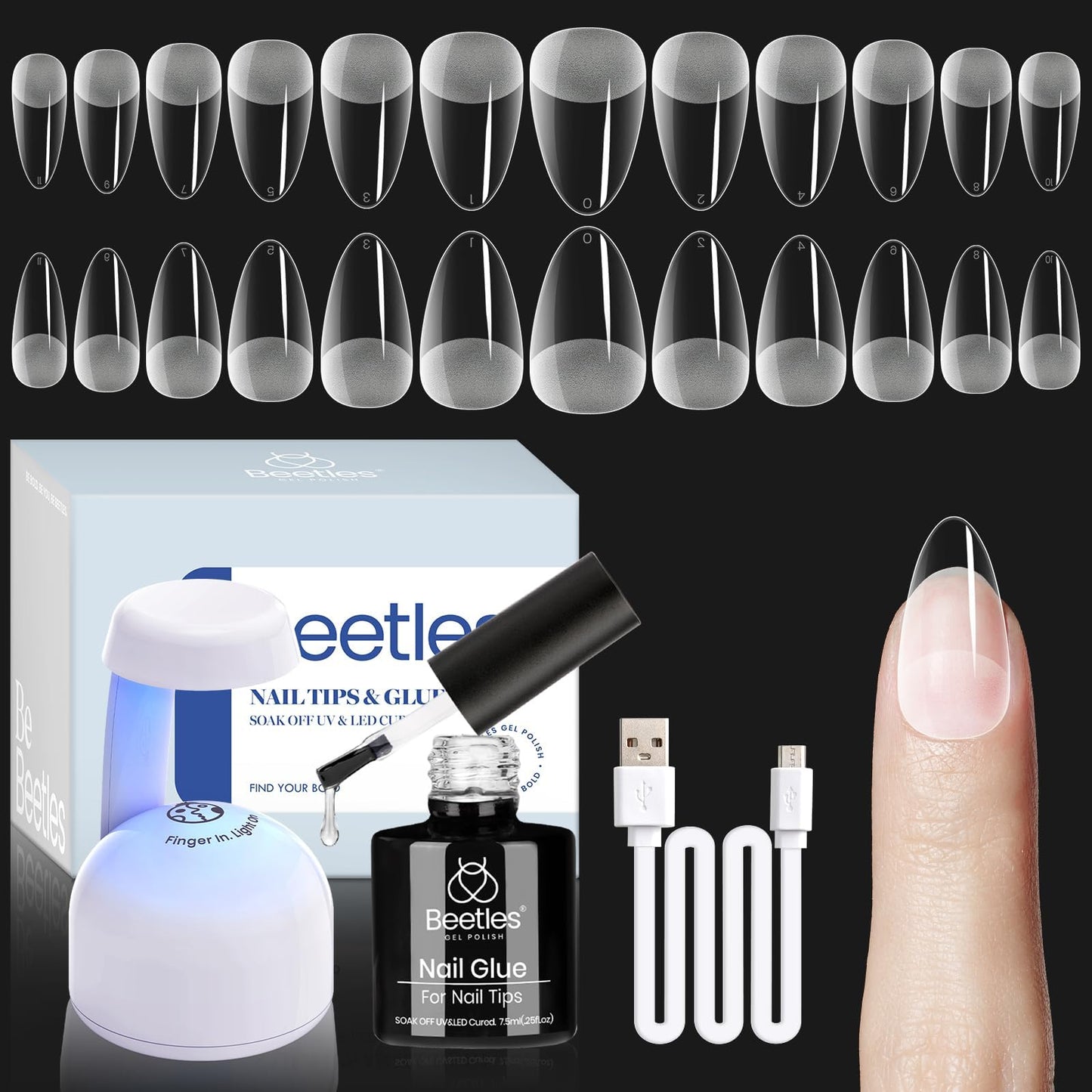 Beetles Gel Nail Kit Almond: 504Pcs Beetles Gel Nail Kit Easy Nail Extension Set Etch X Nail Tips Short Medium Almond Half Matte Nail Tips 5 in 1 Nail Glue Uv Led Nail Gift for Women & Girls