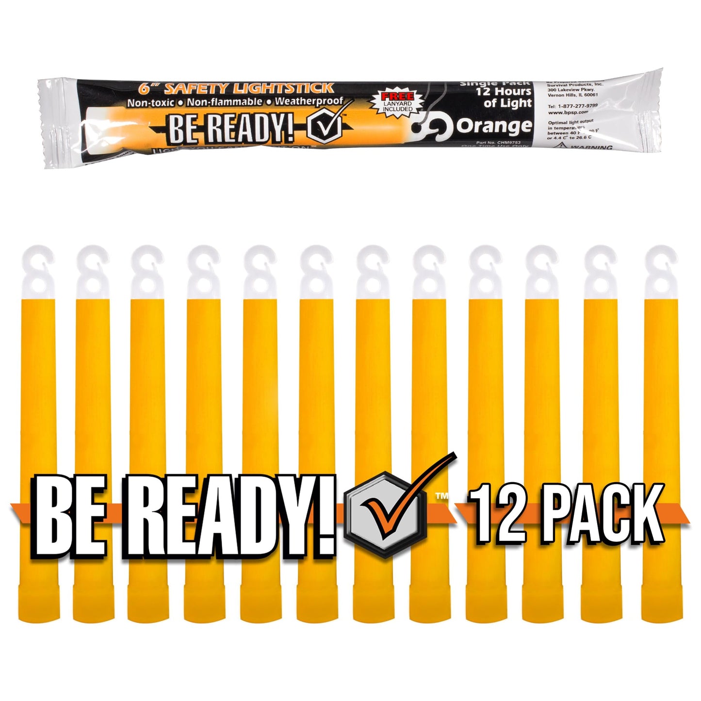 Be Ready 12 Pack Orange Chemical Light Industrial Glow Sticks | Emergency Safety | 12+ Hours | Hurricane Survival Kit Extreme Weather Supplies Power Outages Camping Gear Accessories