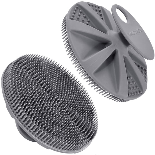 INNERNEED Food-Grade Soft Silicone Body Scrubber Shower Brush Handheld Cleansing Skin Brush, Gentle Exfoliating and Lather Well (Gray)