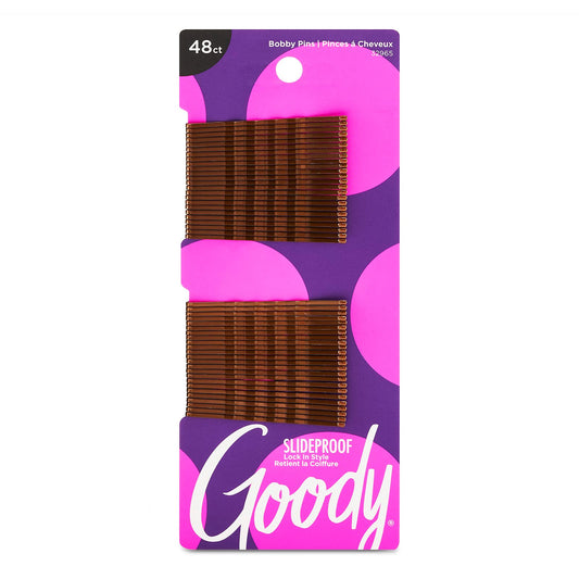 Goody SlideProof Bobby Pins - 48 Ct, Brunette Brown, High Gloss Bobby Hair Pins for Styling, Lock In Style, Comfortable, Pain-Free Hair Accessories for Women & Men, All Hair Types