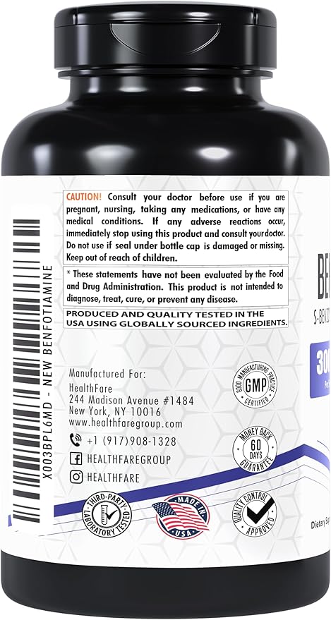 Benfotiamine 300mg | 200 Veg Capsules | Enhanced Absorption | Supports Overall Health | Increased Bioavailability