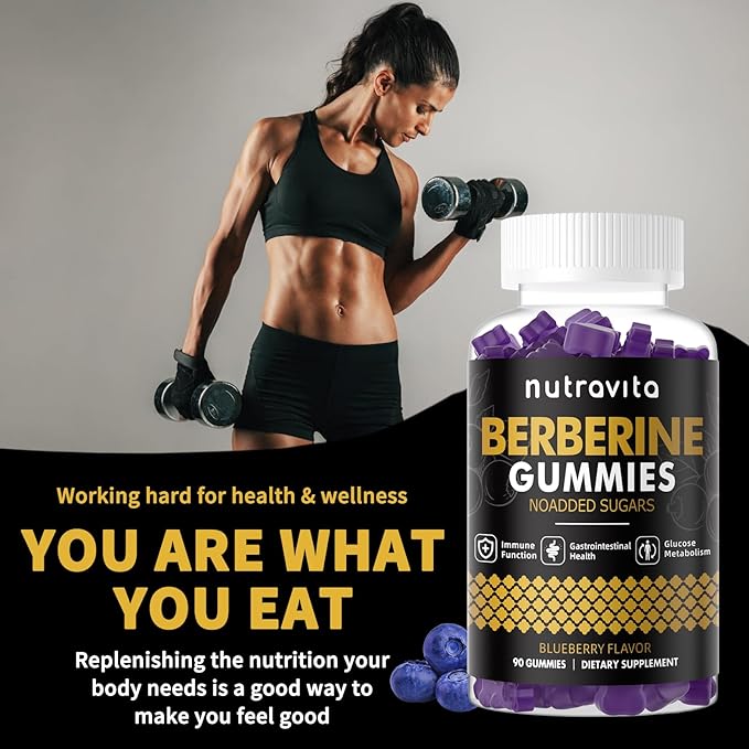 Berberine Gummies with Ceylon Cinnamon 1500mg High Potency Berberine HCL Supplement for Immune and Metabolism Support, Sugar Free Organic Berberine Gummies Blueberry Flavor-1PACK